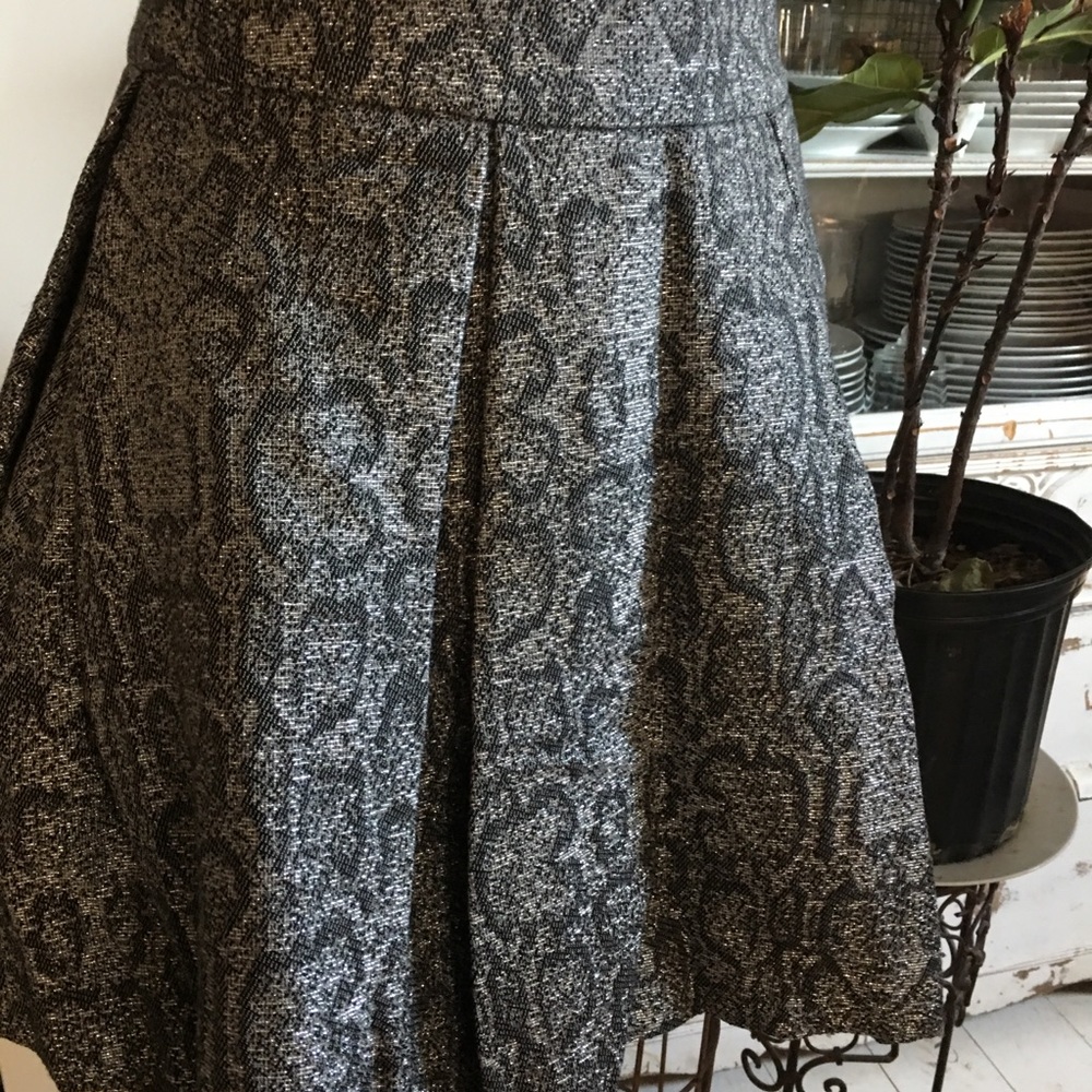 Metallic Python Print Box Pleat Skirt